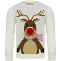 Christmas Happy Reindeer Pom Pom Nose Junior Christmas Jumper Kids Sweatshirt