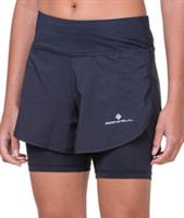 Ronhill Tech 4.Twin Womens Running Shorts Black 2 In 1 4.5 Inch Twin Short Run