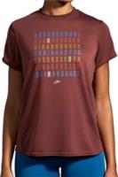 Brooks Distance Graphic Womens Running Top Red Short Sleeve Run Jogging T-Shirt