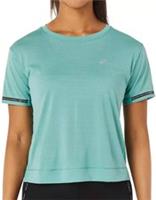 Asics Race Cropped Womens Running Top Green Short Sleeve Lightweight Run T-Shirt - XS Regular