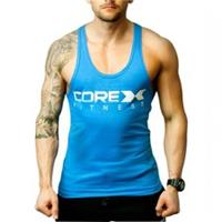 CoreX Fitness Logo Stringer Mens Training Vest Blue Workout Sleeveless Tank Top - S Regular