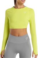 Gymshark Womens Training Crop Top Yellow Long Sleeve Gym Excerise Workout Jersey - M Regular