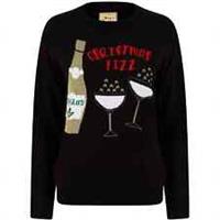 Christmas Fizz Lurex Glitter Womens Novelty Christmas Jumper Black Stylish - 2XL Regular