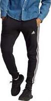 adidas Essentials Tapered Cuff 3 Stripes Mens Joggers Black Pockets Sweatpants