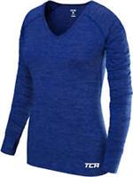 TCA Elle V-Neck Womens Running Top Blue Long Sleeve Run Jogging Quick Drying