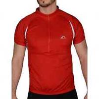 More Mile Mens Cycling Jersey Red Short Sleeve Half Zip Reflective Bike Ride Top