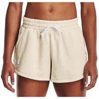 Under Armour Rival Fleece Womens Training Shorts Beige Gym Excerise Workout - S Regular