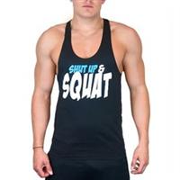 CoreX Fitness Shut Up And Squat Stringer Mens Training Vest Black Tank Top Gym - L Regular