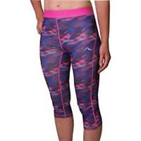 More Mile Go For It Womens Running Tights Pink Printed 3/4 Capri Run Lightweight