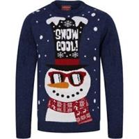 Christmas Snowman Shades LED Light Up Mens Jumper Navy Stylish Long Sleeve - M Regular