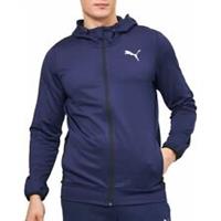 Puma Ready To Go Full Zip Mens Training Hoody Navy Gym Hooded Pockets Slim Fit