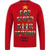 Christmas Eat Sleep Beer Repeat Mens Christmas Jumper Red Stylish Long Sleeve - S Regular