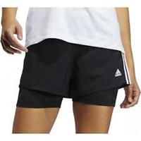 adidas Pacer 3 Stripes Woven Womens Training Shorts Black 2 In 1 Gym Twin Short