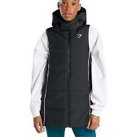 Gymshark Oversized Longline Womens Gilet Black Hooded Excerise Training Workout - S Regular