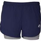 More Mile Womens Conquer 2 in 1 Running Shorts Navy Blue Grey Twin Run Short