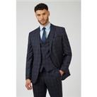 Racing Green Tailored Fit Navy Blue Caramel Check Wool Blend Men's Suit Jacket