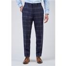 Limehaus Tailored Fit Navy Blue Navy Blue Teal Check Men's Trousers