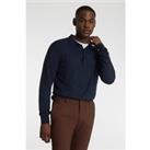 Limehaus Long Sleeve Knitted Polo Navy Blue, Long Sleeve