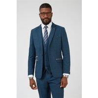 Marc Darcy Slim Fit Dion Blue Tweed Herringbone Check Men's Suit Jacket by Suit Direct