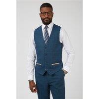 Marc Darcy Slim Fit Dion Blue Tweed Herringbone Check Waistcoat by Suit Direct