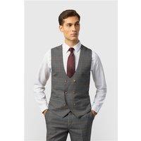 Marc Darcy Slim Fit Jenson Grey Check Double Breasted Waistcoat
