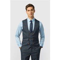 Marc Darcy Tailored Fit Jenson Navy Blue Check Men's Suit Waistcoat