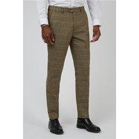 Marc Darcy Tailored Fit Ted Tan Check Men's Suit Trousers, Brown