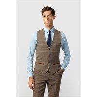 Marc Darcy Tailored Fit Ted Tan Check Men's Suit Waistcoat