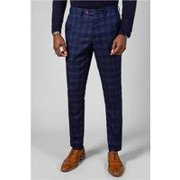 Marc Darcy Slim Fit Chigwell Blue Tweed Check Men's Suit Trousers, Navy