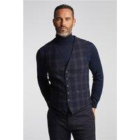 Jeff Banks Navy Blue Check Waistcoat by Suit Direct