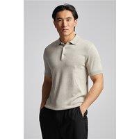 Limehaus Stone Short Sleeve Knitted Regular Fit Polo, Short Sleeve, Beige