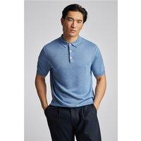 Limehaus Short Sleeve Blue Knitted Regular Fit Polo, Short Sleeve