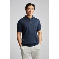 Limehaus Short Sleeve Navy Blue Knitted Regular Fit Polo, Short Sleeve