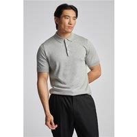 Limehaus Short Sleeve Grey Knitted Regular Fit Polo, Short Sleeve