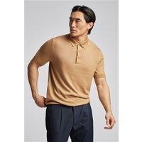 Limehaus Short Sleeve Tobacco Knitted Regular Fit Polo, Short Sleeve, Brown