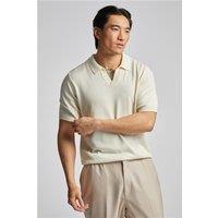 Limehaus Ecru Open Neck Knitted Polo, Beige