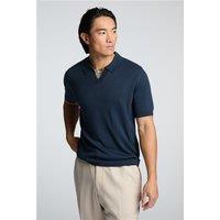 Limehaus Navy Blue Open Neck Knitted Polo by Suit Direct