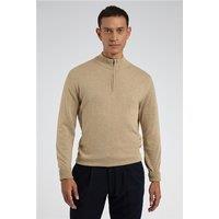 Limehaus Knitted Quarter Zip Jumper Beige, Cotton