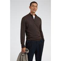 Limehaus Knitted Quarter Zip Jumper Brown, Cotton