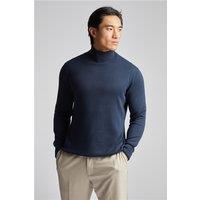 Limehaus Knitted Roll Neck Jumper Navy Blue, Cotton