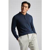 Limehaus Long Sleeve Knitted Regular Fit Polo Navy Blue, Cotton