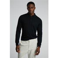 Limehaus Long Sleeve Knitted Regular Fit Polo Black. Cotton by Suit Direct