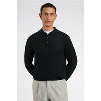 Limehaus Long Sleeve Knitted Regular Fit Polo Black, Cotton