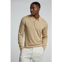 Limehaus Long Sleeve Knitted Regular Fit Polo Beige. Cotton by Suit Direct