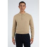 Limehaus Long Sleeve Knitted Regular Fit Polo Beige, Cotton