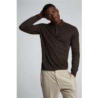 Limehaus Long Sleeve Knitted Regular Fit Polo Brown. Cotton by Suit Direct