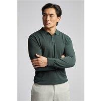 Limehaus Long Sleeve Knitted Regular Fit Polo Green. Cotton by Suit Direct