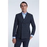 Limehaus Charcoal Grey Grindle Caramel Check Double Breasted Men's Slim Fit Suit Jacket