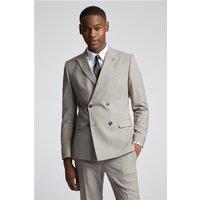 Farah Slim Fit Danbury Putty Double Breasted Beige Men's Suit Jacket by Suit Direct