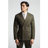 Alexandre of England Tailored Fit Khaki Green Linen Double Breasted Men's Suit Jacket by Suit Direct